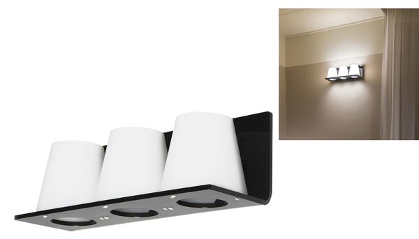 Applique da muro tre luci in Sandylex CAMILLA TRIS 44x20xh16 cm - 3,5 Kg paralumi bianchi telaio colore nero