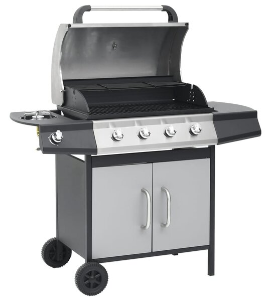 Griglia a gas BBQ a gas 4+1 bruciatori nero e argento acciaio e acciaio inox