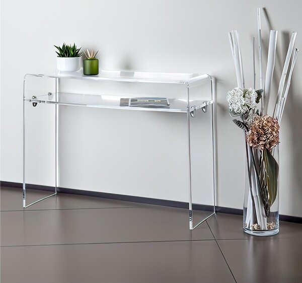 Consolle in metacrilato trasparente Spessore 1,5 cm ARMONIA QUATTRO 100x33xh 75 cm con mensola MADE IN ITALY