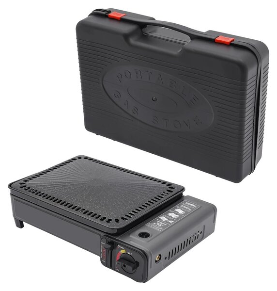 Griglia portatile a gas butano, con controllo della temperatura regolabile, design compatto, colore nero