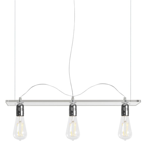 Plafoniera da soffitto a sospensione REGINA 3 LUCI 60x15xh8 cm - kg 1,2 paralume in PMMA metacrilato 3 luci supporto argento