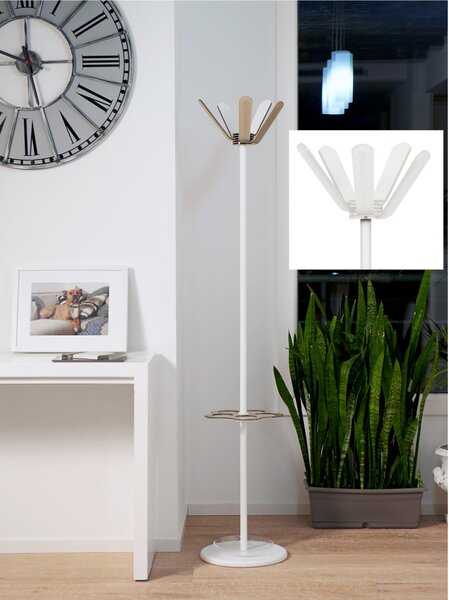 Appendiabiti in Metallo con portaombrelli diametro 33xh170 cm CONDOR in metallo laccato porta abiti colore bianco