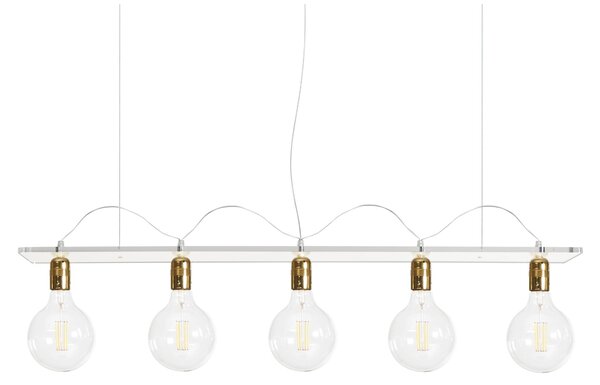 Plafoniera da soffitto a sospensione REGINA 5 LUCI 100x15xh8 cm - kg 2,2 paralume in PMMA metacrilato 5 luci supporto oro