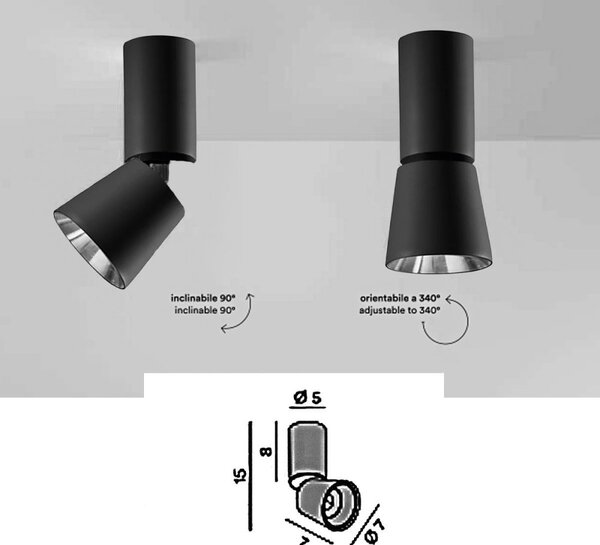 Plafoniera perenz kone 8494 n lc led 900lm metallo nero opaco orientabile - Perenz