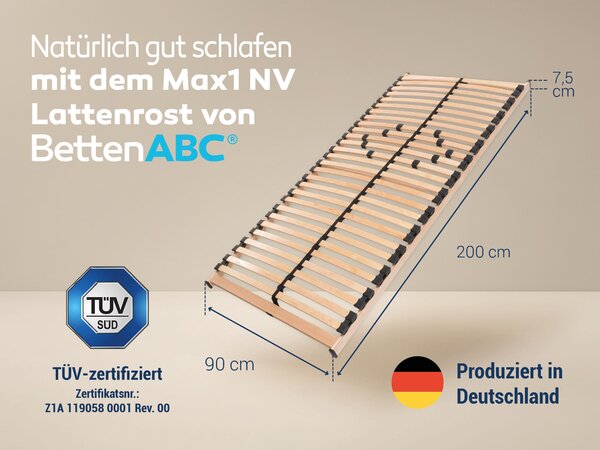 Telaio a doghe Max NV MZV per l'autoassemblaggio con 28 doghe, barra continua, SÜD GS, dimensioni: 90x200