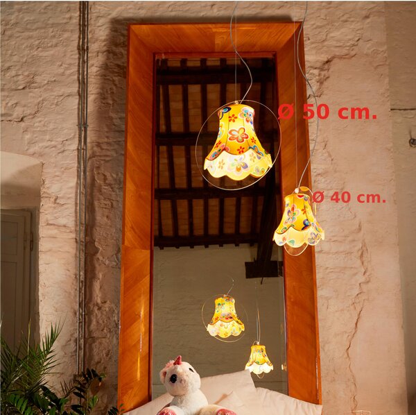 Abat Jour Con paralume in cotone STELLA � 15xh37 cm con paralume fantasia Giallo Fiori