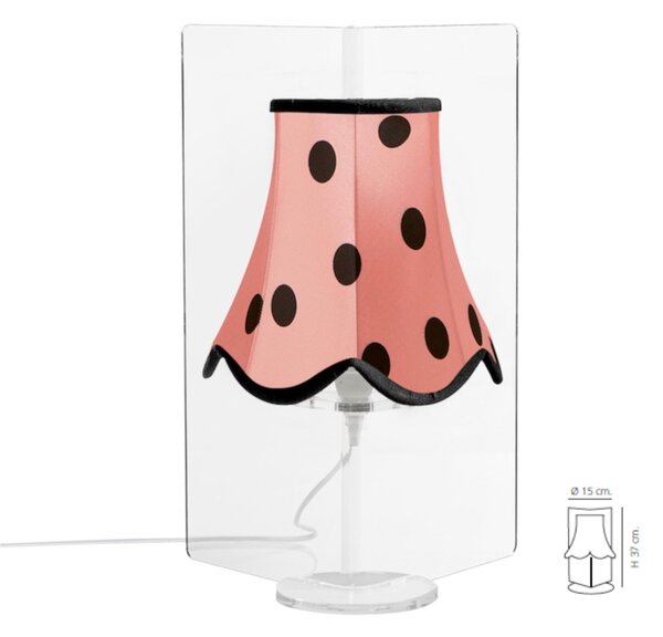 Abat Jour Con paralume in cotone STELLA � 15xh37 cm con paralume fantasia rosa pois neri