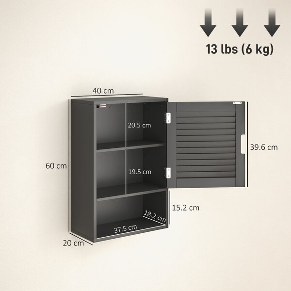 HOMCOM Armadietto Bagno a Parete con Ripiano Regolabile e Anta Ammortizzata, 40x20x60 cm, Nero | Aosom Italy
