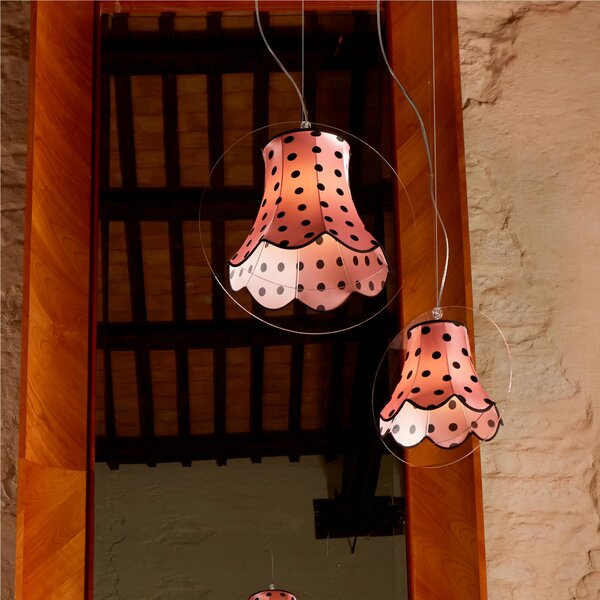 Abat Jour Con paralume in cotone STELLA � 15xh37 cm con paralume fantasia rosa pois neri