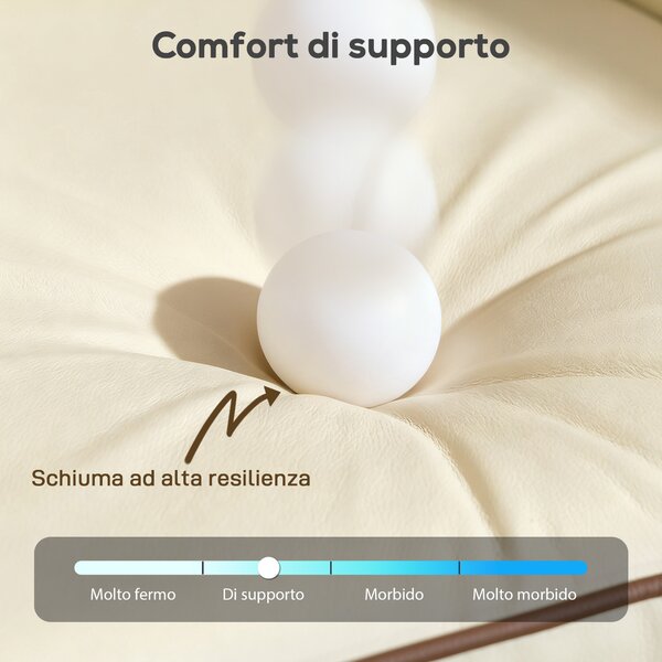 HOMCOM Divano 2 Posti in Finta Pelle con Imbottitura Spessa, Tasca Laterale e 2 Cuscini, 136x81x90 cm, Beige | Aosom Italy