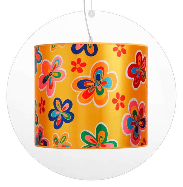Lampadario a sospensione SIMONETTA in cristallo acrilico Diametro 60xh55 cm paralume realizzato in ?lo metallico rivestito di tessuto in cotone colore giallo Farfalle