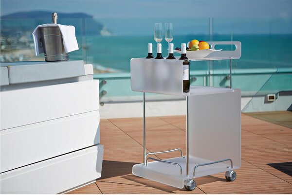 Carrello portavivande da cucina Multifunzione in Cristallo acrilico ONDINA 50x52xh90 cm con ruote piroettanti colore Bianco satinato