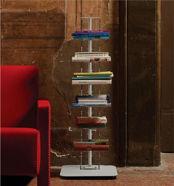 Libreria da terra in metacrilato 6 ripiani ZIA ADELE 35x35xh100 cm base e asta centrale inox colore bianco