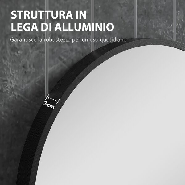 HOMCOM Specchio Bagno Ovale da Parete con Cornice in Alluminio, Verticale o Orizzontale, 60x90cm, Nero | Aosom Italy