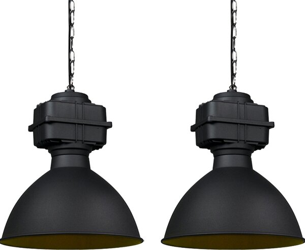 QAZQA - Industria I Vintage I Set di 2 luci lampada a sospensione industriale I lampada a sospensione I luci a sospensione piccole nero opaco - Sicko I soggiorno I camera da letto - acciaio rotondo - LED adatto E27