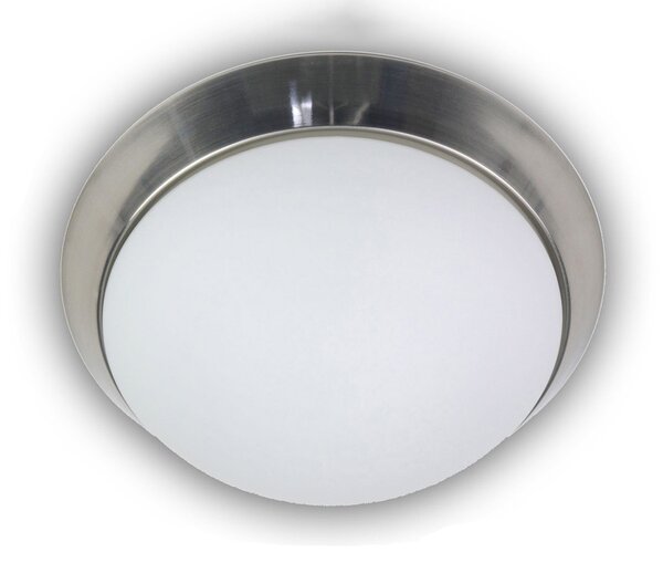 Lampada da soffitto, rotonda Ø 25 cm, vetro opalino, elegante anello decorativo in nichel opaco Lampada da ufficio