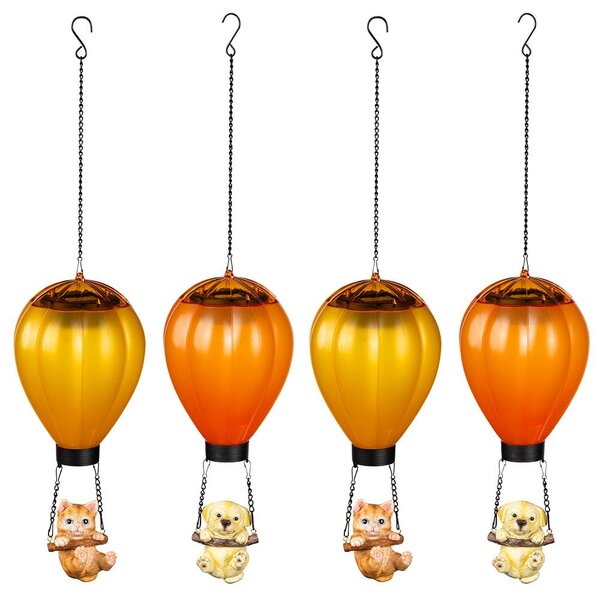 Lampada a sospensione solare a 4 LED, cane e gatto, mongolfiera, altezza 49 cm