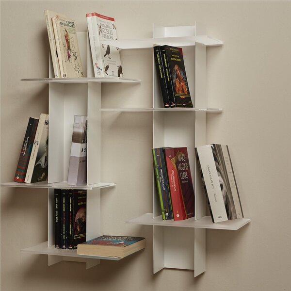 Libreria da Parete verticale Fissaggio a parete ELIB 39x23xh 70 cm con struttura in metallo verniciato bianco ripiani in metacrilato bianco satinato