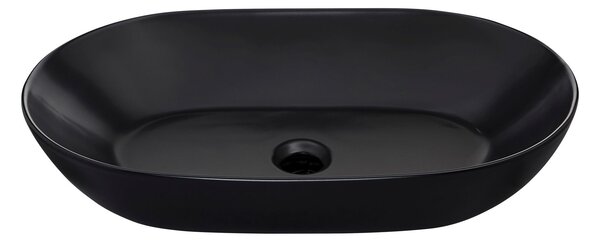 SCHÖNER WOHNEN collezione SATI lavabo ovale con sfioratore, Vetroceramica, nero opaco, 60 x 42 x 14,5 cm, adatto come lavabo da appoggio
