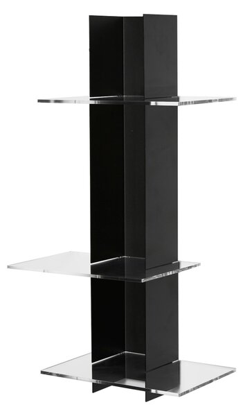 Libreria da Parete verticale Fissaggio a parete ELIB 39x23xh 70 cm con struttura in metallo verniciato NERO ripiani in metacrilato trasparente