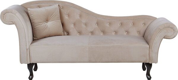BELIANI Poltrona lounge in velluto beige trapuntato lato sinistro con schienale arrotondato, gambe nere in stile retrò