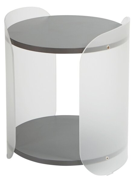 Tavolinetto , comodino in metacrilato Satinato ALVIN 41x41xh49 cm con ripiano in legno nobilitato particolari in acciaio Grigio pietra