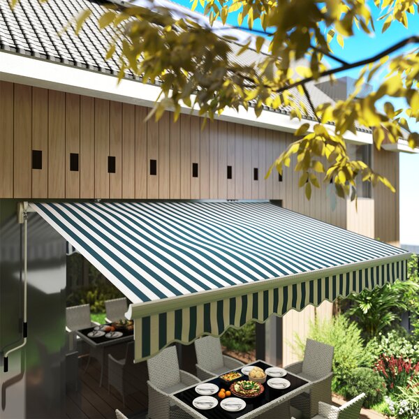 Outsunny Tenda da Sole a Bracci Avvolgibile, Tenda parasole a Manovella in Metallo e Alluminio, 4x2.5m, Verde e Bianco | Aosom Italy