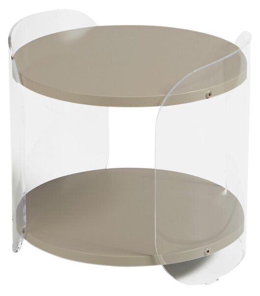 Tavolinetto , comodino in metacrilato Trasparente ALVIN 41x41xh39 cm con ripiano in legno nobilitato particolari in acciaio Grigio cera