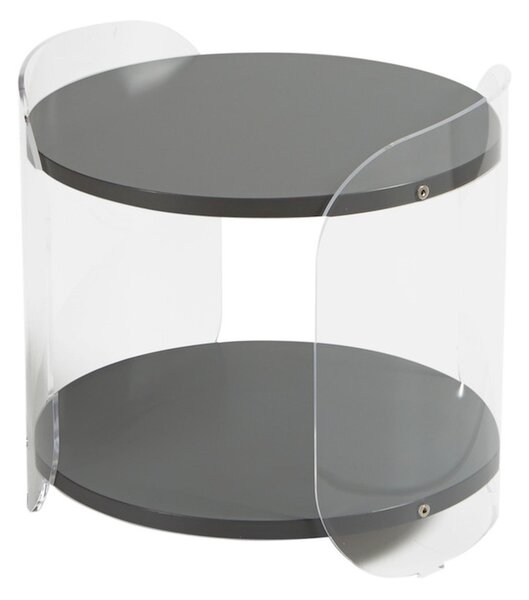 Tavolinetto , comodino in metacrilato Trasparente ALVIN 41x41xh99 cm con ripiano in legno nobilitato particolari in acciaio Grigio pietra