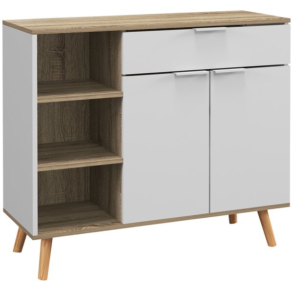 HOMCOM Mobile Multiuso Salvaspazio con 3 Ripiani Aperti, Armadietto e Cassetto, in Truciolato, 95x35x85 cm|Aosom
