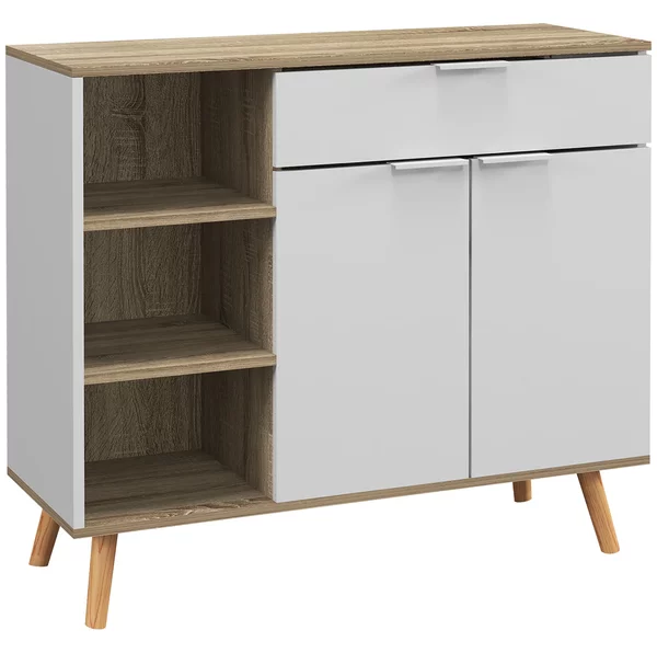 HOMCOM Mobile Multiuso Salvaspazio con 3 Ripiani Aperti, Armadietto e Cassetto, in Truciolato, 95x35x85 cm|Aosom