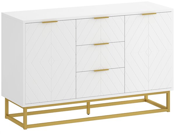 HOMCOM Credenza Moderna Bianca, Credenza Bassa Buffet per Cucina o Sala da Pranzo con 3 Cassetti e 2 Ante, 120x40x76cm|Aosom