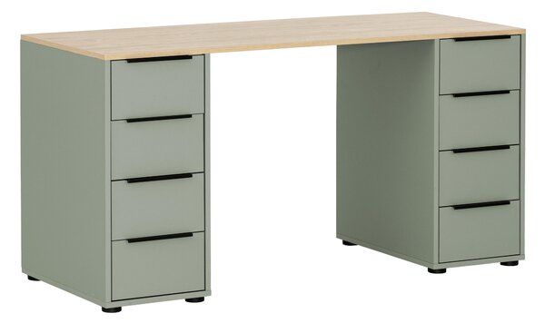 MÖBELPARTNER Scrivania Elma verde pastello, rovere rettangolare, struttura con fianchi verde 129,5 x 80,0 cm