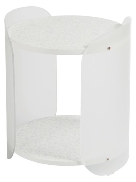 Tavolinetto , comodino in metacrilato Satinato ALVIN 41x41xh49 cm con ripiano in legno nobilitato particolari in acciaio lucido bianco
