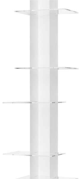 Libreria da Parete verticale Fissaggio a parete ELIB7 39x23xh 170 cm con struttura in metallo verniciato bianco ripiani in metacrilato trasparente