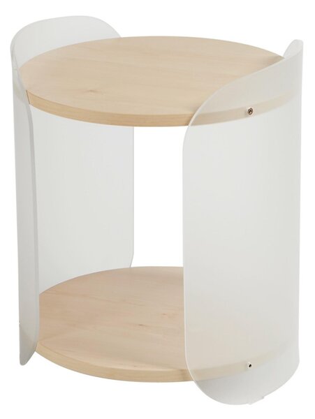 Tavolinetto, comodino in metacrilato Satinato ALVIN 41x41xh49 cm con ripiano in legno nobilitato particolari in acciaio lucido acero mondial