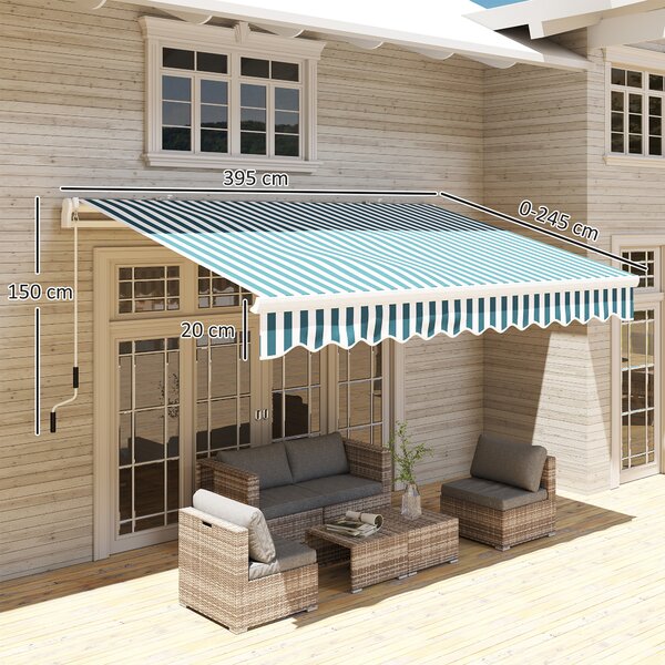 Outsunny Tenda da Sole a Bracci Avvolgibile, Tenda parasole a Manovella in Metallo e Alluminio, 4x2.5m, Verde e Bianco | Aosom Italy