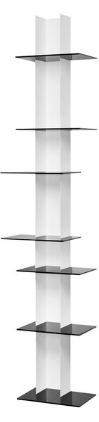 Libreria da Parete verticale Fissaggio a parete ELIB7 39x23xh 170 cm con struttura in metallo verniciato bianco ripiani in metacrilato neri