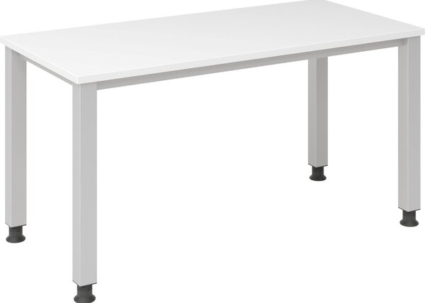 Scrivania rotonda a 4 gambe 140x67cm bianco/argento
