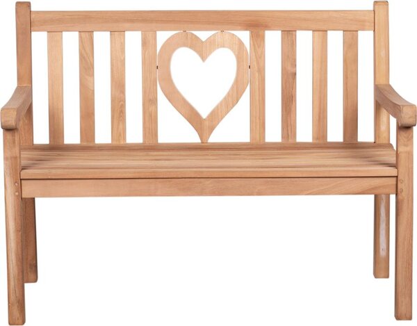 Panchina da giardino deVries "WOODIE" in legno di teak con incisione a forma di cuore sullo schienale 120x60x89 cm