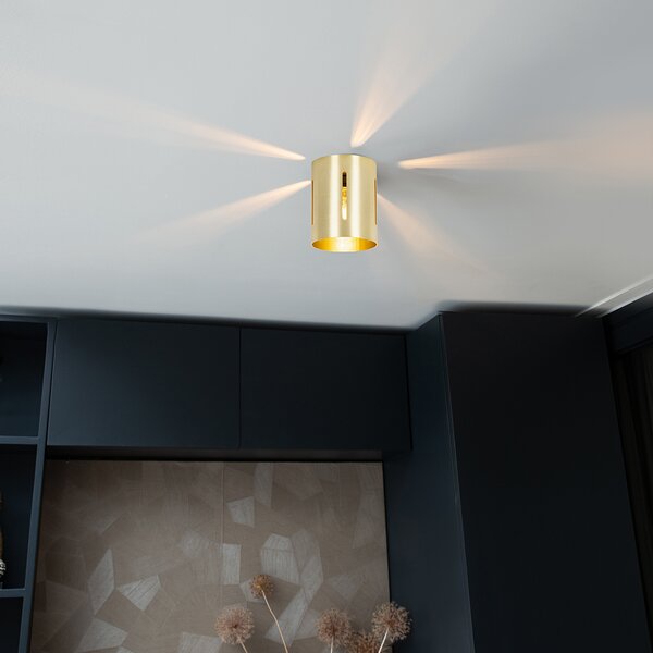 QAZQA - Plafoniera di design I plafoniera I lampada I luce oro I ottone con effetto luce - Yana I soggiorno I camera da letto - cilindro in alluminio - LED adatto E27