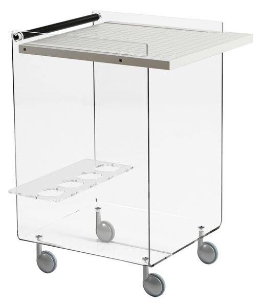 Carrello Cucina Portavivande in Metacrilato Trasparente 63x50xh80 cm AMBROGIO ruote anti graffio con ripiani in legno di acero, Bianco Premium