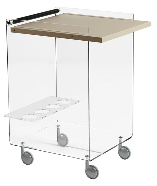 Carrello Cucina Portavivande in Metacrilato Trasparente 63x50xh80 cm AMBROGIO ruote anti graffio con ripiani in legno di acero, Grigio Cera