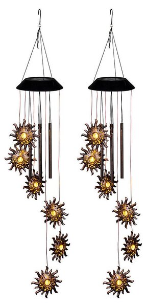 2 campanelli eolici solari a LED, lampada a sospensione, sole, bacchette sonore, H 75 cm