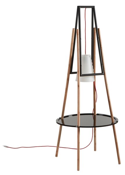 Tavolino con lampada VASSA 60xh 148 cm Struttura in metallo verniciato nero, gambe in legno di frassino