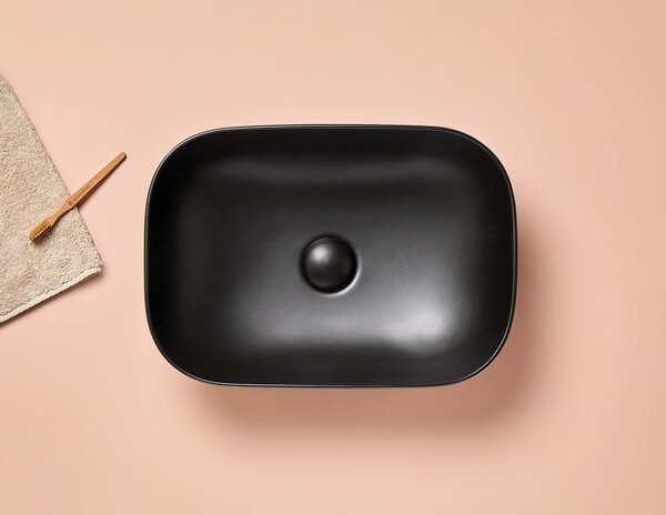 Lavabo MODENA 45,8 cm x 32,5 cm x 14h con valvola a stelo "Click Clack", nero opaco