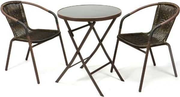 Set di mobili da giardino VCM 3 pezzi | set da giardino | poly rattan | marrone scuro | set bistrot con tavolo in vetro | set da giardino