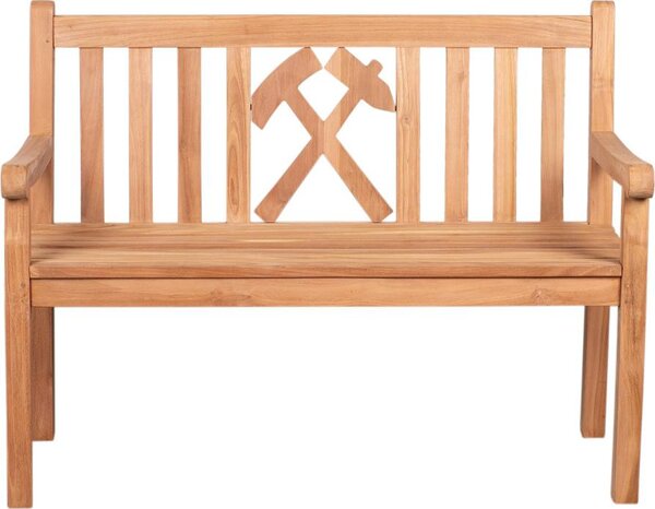 Panchina da giardino deVries WOODIE Glück auf in legno di teak Panchina da miniera 120 x 60 x 89 cm