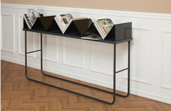 Libreria da terra struttura in metallo laccato ZIGZAG 132x35xh 90 cm con struttura in metallo verniciato NERO ripiani in metacrilato