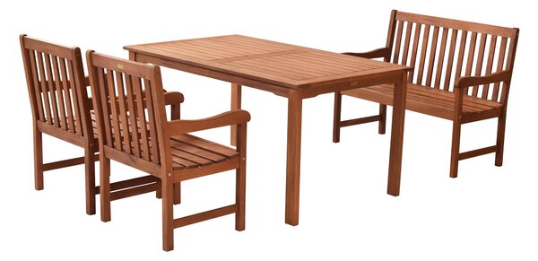 Set Santos Merxx 4 pezzi - 2 poltrone, 1 panca, 1 tavolo - Colore: marrone - Dimensioni: poltrona: 58x57x89 panca: 58x107x89 tavolo: 150x90x74,5 cm